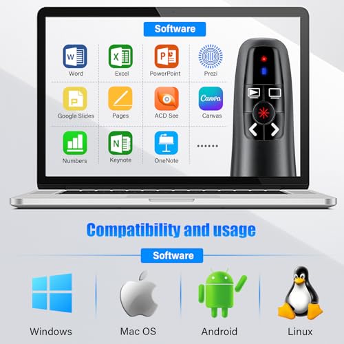 2-in-1 USB Type C Presentation Clicker, Clicker for PowerPoint Presentation | Rechargeable Wireless Presenter Remote , RF 2.4GHz USB PowerPoint Clicker Slide Advancer with Volume Control