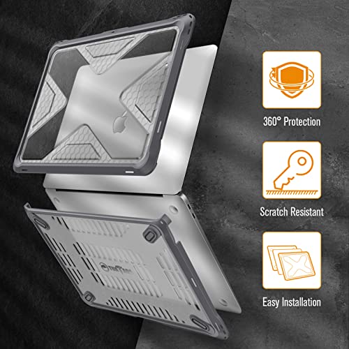 Fintie Case for MacBook Air 13 Inch A2337 (M1) / A2179 / A1932 (2018-2021 2022 Release) - Heavy Duty Hard Shell Cover with TPU Bumper for MacBook Air 13 Retina Display with Touch ID, Gray - color: Gray