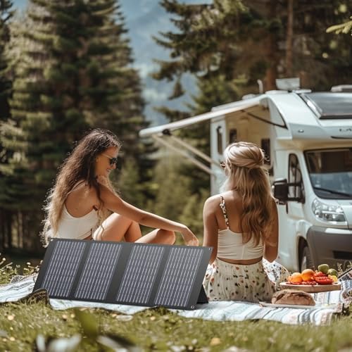 SinKeu 88.8Wh Portable Power Bank with 40W Foldable Solar Panel, 24000mAh Portable Power Supply with AC Outlet, 65W/110V Laptop Portable Charger with Camping Solar Panels for Outdoor Van RV Tri