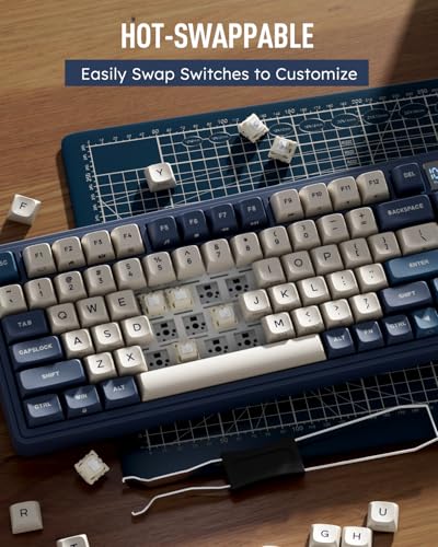 RK ROYAL KLUDGE M100 Wireless Mechanical Keyboard w/Screen & Dual Knobs, Tri-Mode Gasket Mount Gaming Keyboard with Number Pad, Hot Swappable Cream Switch, Blue - color: Blue