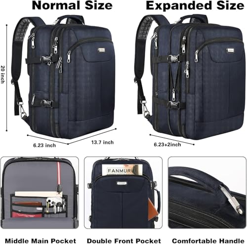 VECKUSON 50L Carry-On Backpack - TSA Approved, Expandable to 40L/50L, Fits 17.3" Laptop, RFID Anti-Theft, 3 Packing Cubes Included, Heavy-Duty Weekender for Men/Women (Black) - color: Blue Rfid 20 Inch Backpack