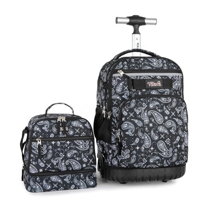Tilami Rolling Backpack & Lunch bag for Kids 19 Inch Wheeled Bookbag for Boys & Girls for School & Travel,Diamonds - color: Diamonds