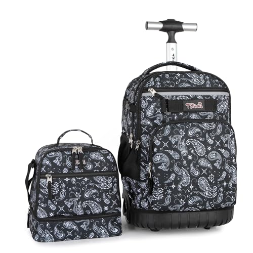 Tilami Rolling Backpack & Lunch bag for Kids 19 Inch Wheeled Bookbag for Boys & Girls for School & Travel,Diamonds - color: Diamonds