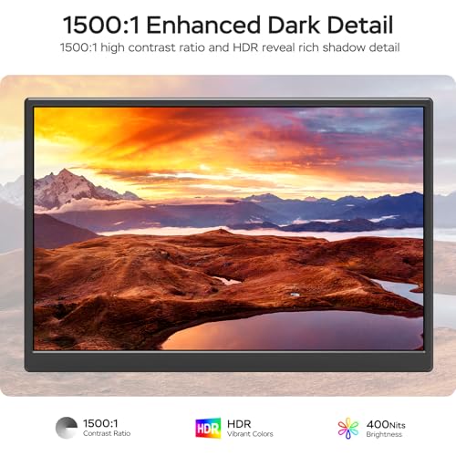 WGK 14 inch Portable Monitor 1200P FHD+ 100% sRGB Travel Display HDMI/USB-C Compatible with Laptops, Desktops, Phones, PS, Mac, Xbox, Switch, and Other Gaming Devices Includes Stand and Speakers VESA - size: 14 Inch 1200P
