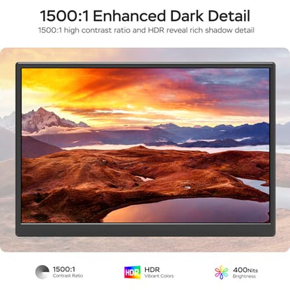 WGK 14 inch Portable Monitor 1200P FHD+ 100% sRGB Travel Display HDMI/USB-C Compatible with Laptops, Desktops, Phones, PS, Mac, Xbox, Switch, and Other Gaming Devices Includes Stand and Speakers VESA - size: 14 Inch 1200P