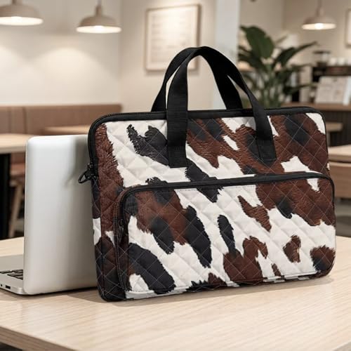 Laptop Sleeve, Laptop Cover with Adjustable Strap Computer Bag Tablet Notebook Sleeves Handbag Messenger Briefcase - color: Brown Cow