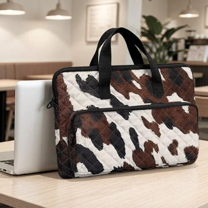 Laptop Sleeve, Laptop Cover with Adjustable Strap Computer Bag Tablet Notebook Sleeves Handbag Messenger Briefcase - color: Brown Cow