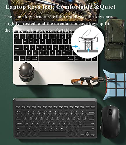 Compact Keyboard MouseCombo,JieruiDeng 79-Key Retro Mini Cute Computer Keyboard 2.4G USB Wireless and Silent Mice Set for Laptop Desktop PC iPad (Black) - color: Black