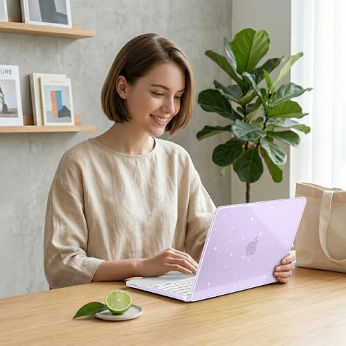 DONGKE Glitter Case for MacBook Neo 13 Inch 2026 (Model A3404 | A18 Pro Chip) | Clear Sparkly Hard Shell Cover with Screen Protector | Keyboard Cover & 2 USB-C Adapters - Bling Purple - color: Bling Purple