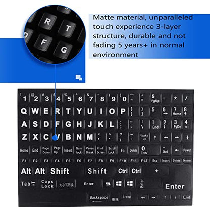 2 Pack English Keyboard Stickers Big Letter Full Set (120 Pcs), Universal PC Computer Laptop Desktop Keyboard Replacement English Keyboard Stickers, Black Background with White Lettering - color: English /Black letters