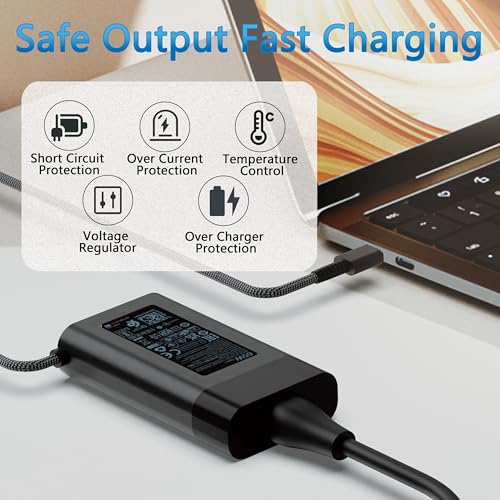 65W Type C Charger Fit for HP Envy Chromebook Spectre x360 Omnibook Laptop | New Slim, PD Fast Charging, Universal, Travel, 45W USB C AC Adapter For Elitebook Pavilion Elite x2 20V 3.25A Power Supply