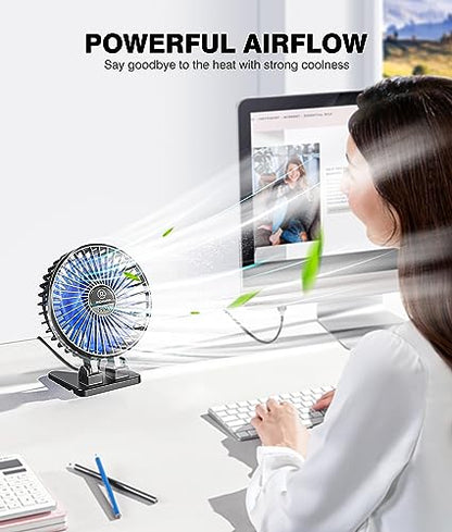 JZCreater USB Desk Fan, Mini Portable Fans, 3 Speeds Desktop Table Cooling Fan, Plug in Power, Rotation Strong Wind, Quiet Personal Small for Home Office Travel Bedroom, Black Blue - color: Black Blue