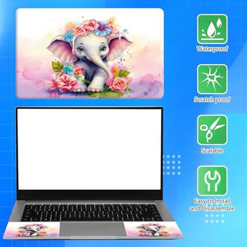 Universal Laptop Skin Sticker Decal for 11.6”12" 13" 13.3" 14" 15" 15.4" 15.6" Reusable Waterproof Scratch-Scratch Resistant Protective Vinyl Laptop Notebook Skin Stickers - Baby Elephant Flowers - color: Baby elephant flowers
