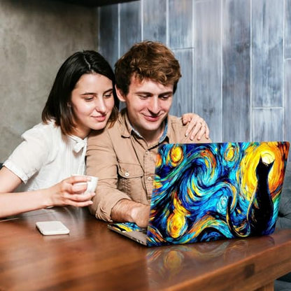 Universal Laptop Skin Sticker Decal, Compatible with MacBook HP Dell Lenovo 12"-15.6", Reusable Vinyl Notebook Cover 3PCS Set, High-Recognition Film-Van Gogh Starry Night Cat - color: Black Cat Starry Night
