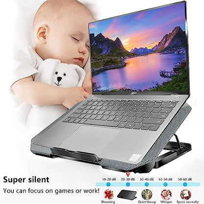 Laptop Cooling Pad, Cooler Pad Chill Mat 2 Quiet Fans LED Lights and 2 USB Ports 5 Height & with Adjustable Speed Mounts Metal Mesh Design, for 9"-17" Laptops（Silver） - color: Silver