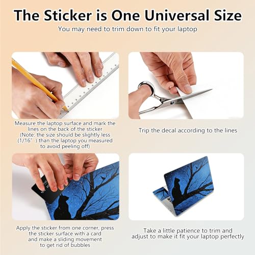 Laptop Skin Sticker Decal 15.6 Inch,12 13 13.3 14 15 15.6 in Laptop Netbook Skins for Notebook,Art Decal Removable Waterproof Scratch Resistant,Universal Vinyl Cover,Black Cat Blue Tree - color: Black Cat Blue Tree