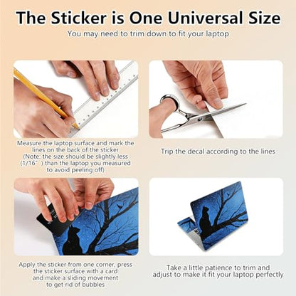 Laptop Skin Sticker Decal 15.6 Inch,12 13 13.3 14 15 15.6 in Laptop Netbook Skins for Notebook,Art Decal Removable Waterproof Scratch Resistant,Universal Vinyl Cover,Black Cat Blue Tree - color: Black Cat Blue Tree
