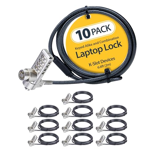 StarTech 10-Pack Dual-Access Laptop Lock, TAA | 6.6ft (2m) Keyed Alike and Combination Security Cable Lock for K-Slot Devices, DUALKA10-LAPTOP-LOCK - size: K-Slot/T-Bar, style: Dual: Like Keyed & Resettable Combination