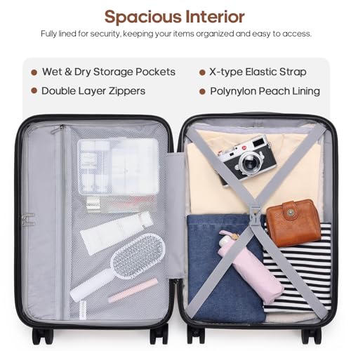 UKEIN Luggage Set with Backpack,Hardshell Carry On Luggage Airline Approved | 20inch Suitcase Set with 360° Smooth Spinner Wheels,TSA Lock,YKK Zippers,Lightweight 3 Piece,Polycarbonate - color: Pink, size: Carry On 3 Piece Set (20inch)