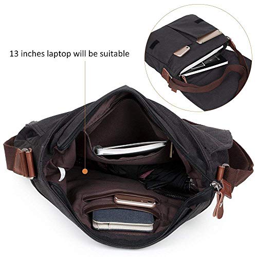 AUGUR Messenger Bag,Casual Shoulder Sling Bag Canvas Satchel Bag Crossbody Bags for Men Work Office Laptop Bag fit 13 inch - Black - color: Black