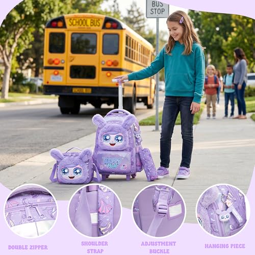 Meetbelify Rolling Backpack for Girls Backpacks with Wheels for Elementary Student Kids School Travel Bag for Girls Ages 6-8 Years Old Purple - color: Purple