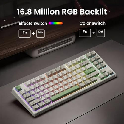 Kisnt KN85 Wireless Mechanical Keyboard, 75% Layout, Bluetooth/2.4GHz/USB-C, Custom RGB Backlit, Hot-Swappable Linear Switch, Creamy Sound for Gaming/Typing (Industrial Gray) - color: Industrial Gray