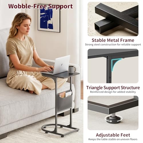 C Shaped End Table, Small Side Table for Couch, C Table that Slides Under Sofa with Storage Bag, TV Tray Table for Recliner, Living Room, Bedside, Bedroom, Small Spaces, Black - color: Classic Black