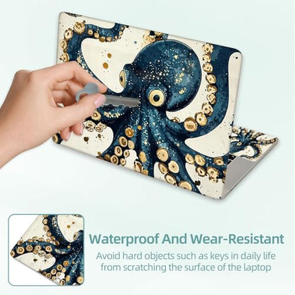 Universal Laptop Skin Decal, 3-Piece Vinyl Protector for 12 13 14 15.6" Notebook, Waterproof Anti-Scratch, Easy Trim & Bubble-Free Finish, Octopus Skin Gold Foil Accents Teal - color: Octopus Skin Gold Foil Accents Teal