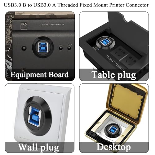 QIANRENON 5Gbps USB3.0 B to A Threaded Fixed Printer Adapter USB3.0 Type B Female to USB Female Embedded Panel Mount Data Connector SuperSpeed USB B to A, for External Hard Drive, Scanner