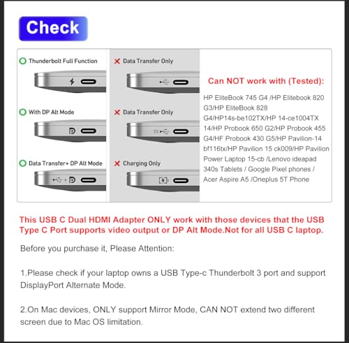 HDMI Splitter for Dual Monitors, Dual HDMI Adapter for 2 Monitors with USB3.0, 100W PD, HDTV Splitter Extended Display, USB C Hub Multiple Port, Laptop Docking Station for Dell/HP/Mac - style: 4 IN 1 HDMI+HDMI