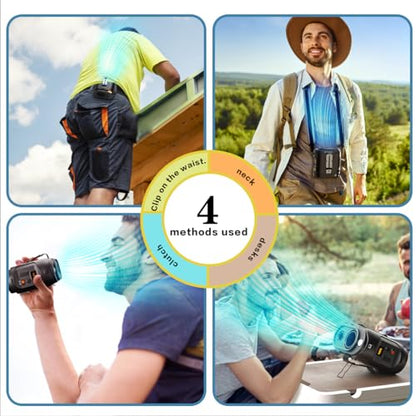 Portable Waist Fan Clip On 8000mAh Wearable Personal Fan with Rechargeable Battery operated, 24H Cooling,5 Speeds,16500RPM Hands-Free Belt Neck Fan for Outdoor Jobsite Gardening Camping Travel - color: Black