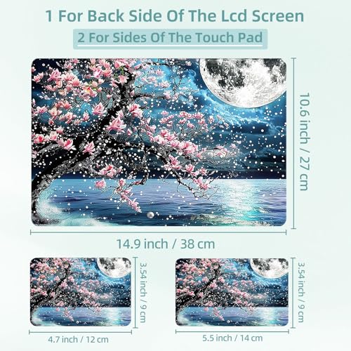 Universal Laptop Skin Decal, 3-Piece Vinyl Protector for 12 13 14 15.6" Notebook, Waterproof Anti-Scratch, Easy Trim & Bubble-Free Finish, Large Tree with Pink Flowers - color: Large Tree with Pink Flowers