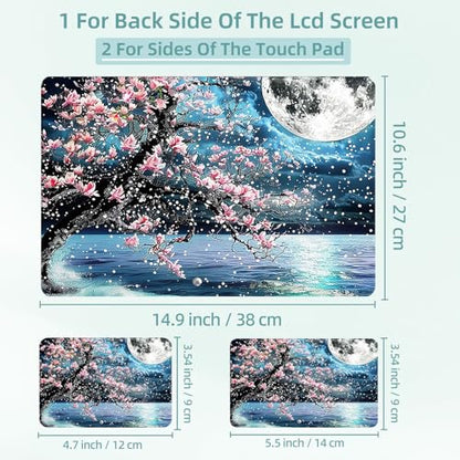 Universal Laptop Skin Decal, 3-Piece Vinyl Protector for 12 13 14 15.6" Notebook, Waterproof Anti-Scratch, Easy Trim & Bubble-Free Finish, Large Tree with Pink Flowers - color: Large Tree with Pink Flowers