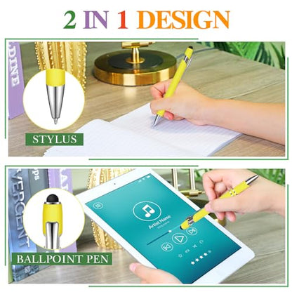Zonon 38 Pieces Rubberized Ballpoint Pen with Stylus Tip Stylish Metal Pen Capacitive Styli with Soft Rubberized Grip, Black Ink for Most Devices(Yellow) - color: Yellow