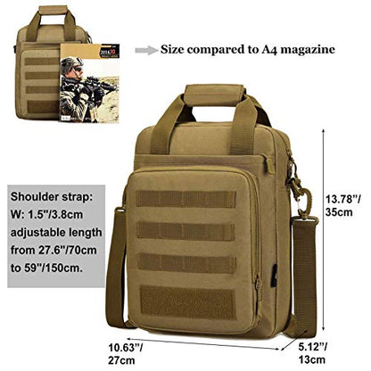 CamGo 12" Laptop Messenger Bag for Men Vertical Tactical Crossbody Shoulder Bag Small Computer Briefcase Molle Handbags - color: Brown