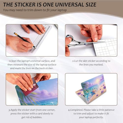 Laptop Skin 12.1-15.6 inch Removable Universal Reusable Laptop Sticker Decal,Waterproof No Residue Vinyl Cover,Scratch-Resistant Cuttable Full Wrap Sticker for Notebook, Pastel Ocean Beach Starfish - color: Pastel Ocean Beach Starfish