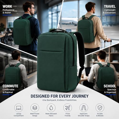 Laptop Backpack for Women & Men, 15.6" Laptop and Tablet Bag with Computer Compartment – Lightweight, Durable Travel & Work Backpacks, Green - color: Backpack 01 Green