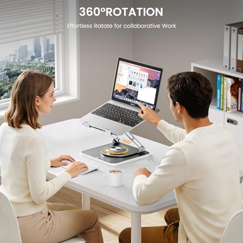JOYEKY Adjustable Laptop Stand with RGB Lighting,Aluminum Ergonomic Computer Stand with 360° Rotating Base,Foldable & Portable Laptop Riser, Suitable for All 10-16” Laptops (Grey) - color: RGB-Grey