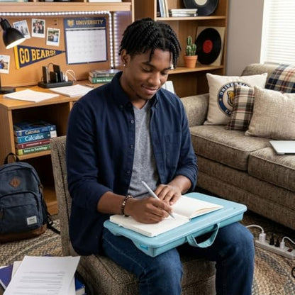 LAPGEAR Compact Lap Desk – Sky Blue, Fits 14" Laptops | Microbead Cushion, Built-In Pencil Slot, Carry Handle, Fits Standard Letter-Size Paper (8.5" × 11") - color: Sky Blue, size: 14″ Laptop (Compact)