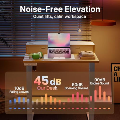 HUANUO 32" X 21" Electric Standing Desk with 2 Drawers, C-Clamp Mount Compatible, Height Adjustable Computer Desk, Home Office Stand Up Desk with 4 Preset Heights & 2 Hooks, Light Walnut - color: Light Walnut, size: 32" X 21"