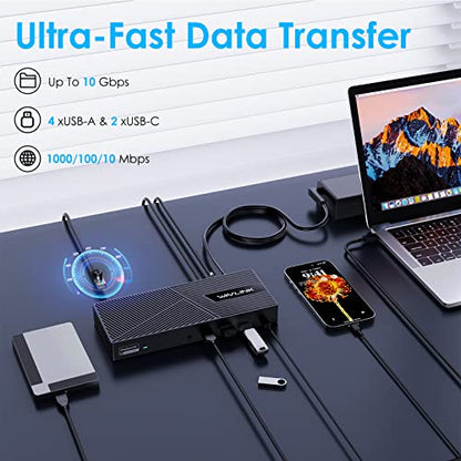 WAVLINK USB C Triple Monitor Docking Station 13-in-1 Displaylink Dock with 100W Charging for Mac, Windows, Chrome, 3 HDMI+2DP, Gigabit Ethernet, USB-C, 4 USB-A 10Gbps, Audio, Driver Required