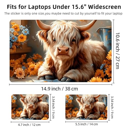 Aesthetic Laptop Skin Cover,12-15.6 Inch Universal Vinyl Sticker Decal,Waterproof Scratch-Resistant Notebook Wrap,Removable Residue-Free Protector,Floral Cow - color: Floral Cow