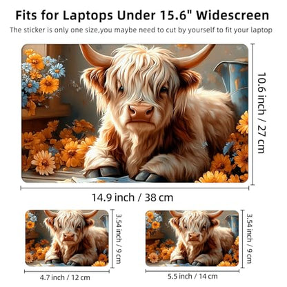 Aesthetic Laptop Skin Cover,12-15.6 Inch Universal Vinyl Sticker Decal,Waterproof Scratch-Resistant Notebook Wrap,Removable Residue-Free Protector,Floral Cow - color: Floral Cow