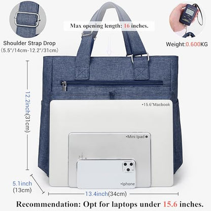 VOLGANIK ROCK Canvas Tote Bag Waterproof Nylon Multi Pocket Shoulder Bags Laptop Work Bag Teacher Purse Handbag for Women Men - color: Blue 2