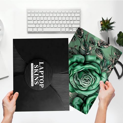 Universal Laptop Skin Sticker with 2 Wrist Pad Skins, Waterproof Scratch Resistant Vinyl Laptop Cover Decal, Cut to Fit for 11–15.6 Inch MacBook HP Dell Lenovo, Green Rose - color: Green Rose