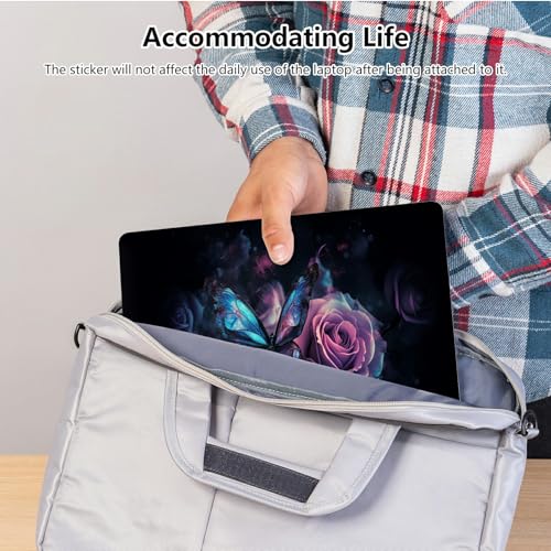 Universal Laptop Skin Sticker with 2 Wrist Pad Skins, Waterproof Scratch Resistant Vinyl Laptop Cover Decal, Cut to Fit for 11–15.6 Inch MacBook HP Dell Lenovo, Dark Rose Butterfly - color: Dark Rose Butterfly