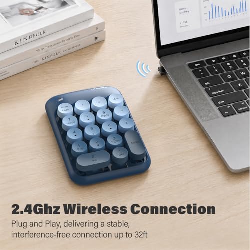 MOFII Wireless Number Pads, Colorful 2.4G Wireless 18 Keys Numeric Keypad Portable 10 Key Numpad for Financial Accounting, Laptop, PC, Computer, Notebook- Blue - color: Blue Gradient