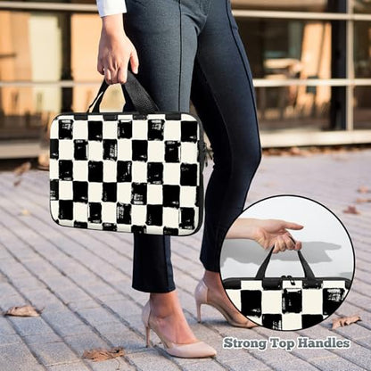 Universal Tablet Laptop Sleeve Case 10 inch, Black and White Checkered Slim Carrying Case Durable Handbag Travel Laptop Bag for 7 to 10-inch Laptops/Notebook/Kids Tablet/ipad/eBook Readers - color: Black and White Checkered, size: 10 inch