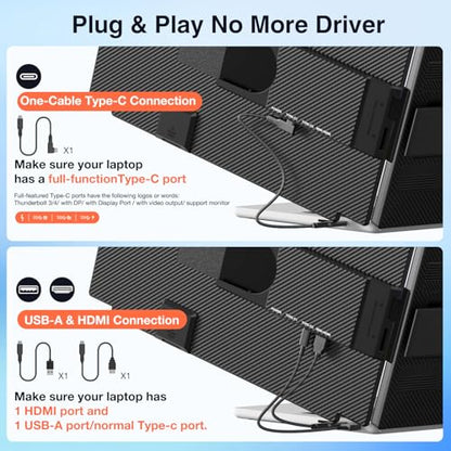 FLYTOCCA Laptop Screen Extender, 15.6" 1080P FHD IPS Display, Detachable Second Monitor Supports Vertical Mount, Plug & Play, Laptop Monitor Extender for 13"-17.3" Laptops, Windows, Mac, Chrome - size: 15.6" screen