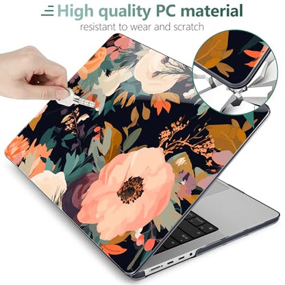 TWOLSKOO Compatible with MacBook Pro 14 inch Case M5 2026 2025-2021 Release M4 M3 M2 M1 Pro/Max Chip, Plastic Hard Shell & Keyboard Cover & USB C to USB Adapter & Screen Film, Bright Abstract Flower - color: Bright Abstract Flower